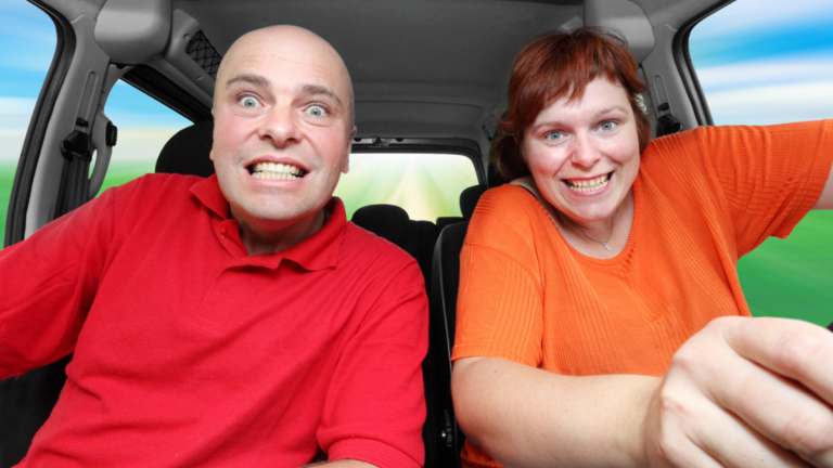 Funny picture of crazy family riding on a holiday