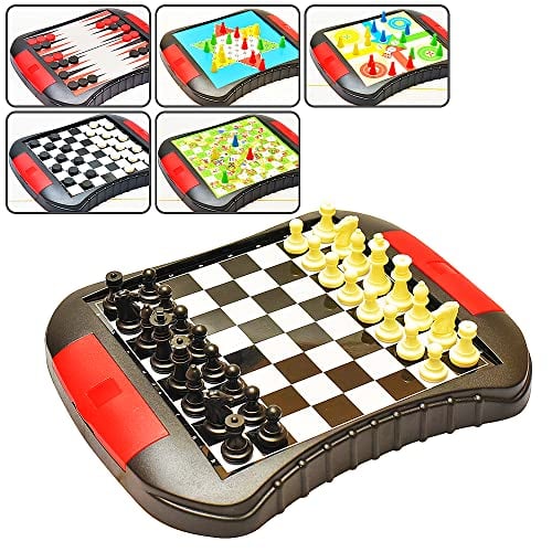 6-in-1 Magnetic Travel Board Game,Chess Set with 6 Classic Games,Brain Game for Kids Ages 6 and up,7.8 * 6.7 Inches Small Package with Magnet with Storage Box,Travel-Friendly for Family Car Trips