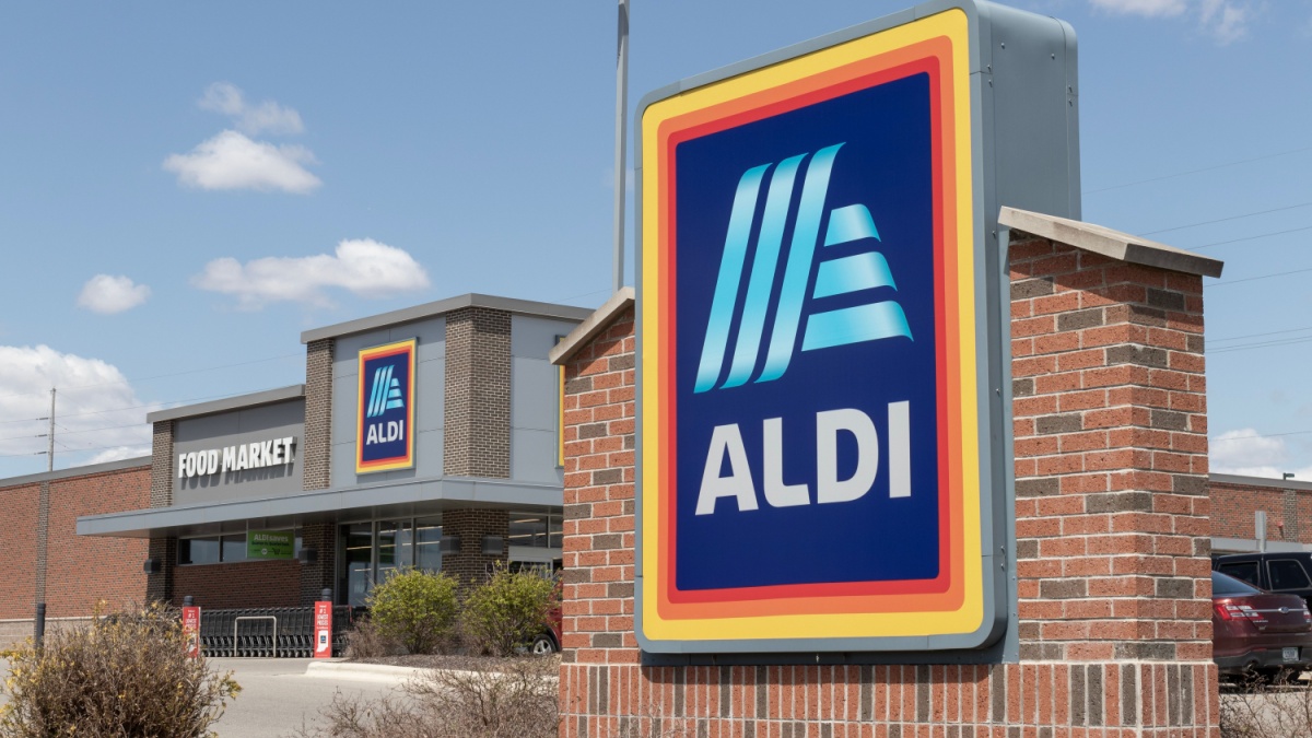 Warsaw - Circa May 2023: Aldi Discount Supermarket. Aldi sells a range of grocery items, including produce, meat and dairy at discount prices.