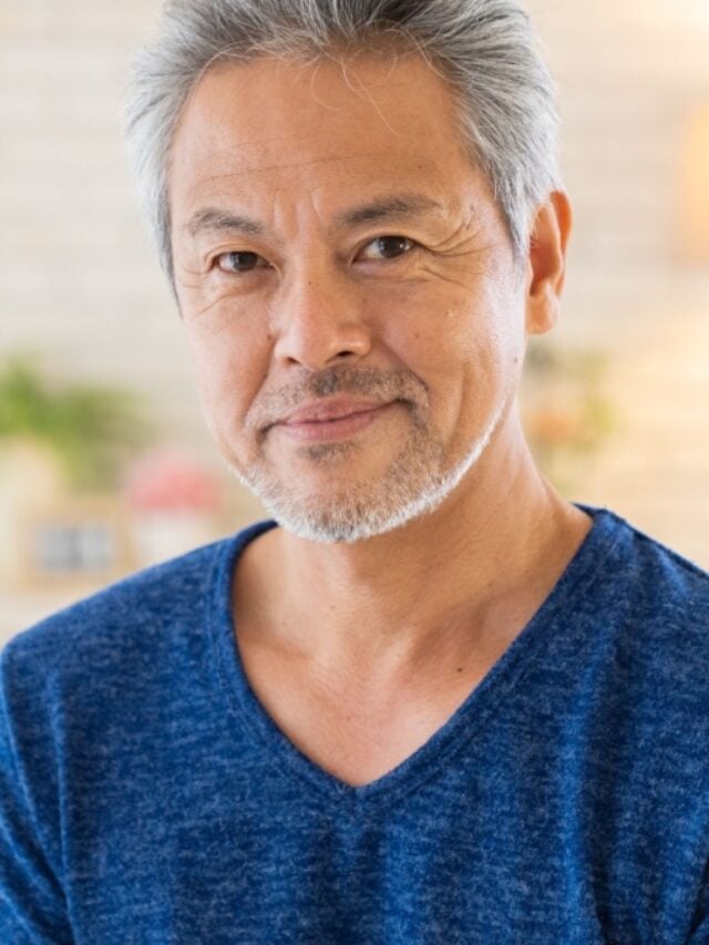 Asian elderly man relaxing in the room.