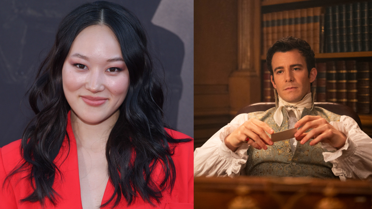 Yerin Ha and Luke Thompson as Benedict Bridgerton.