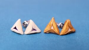 Hamantaschen Earrings from Polymer Clay.