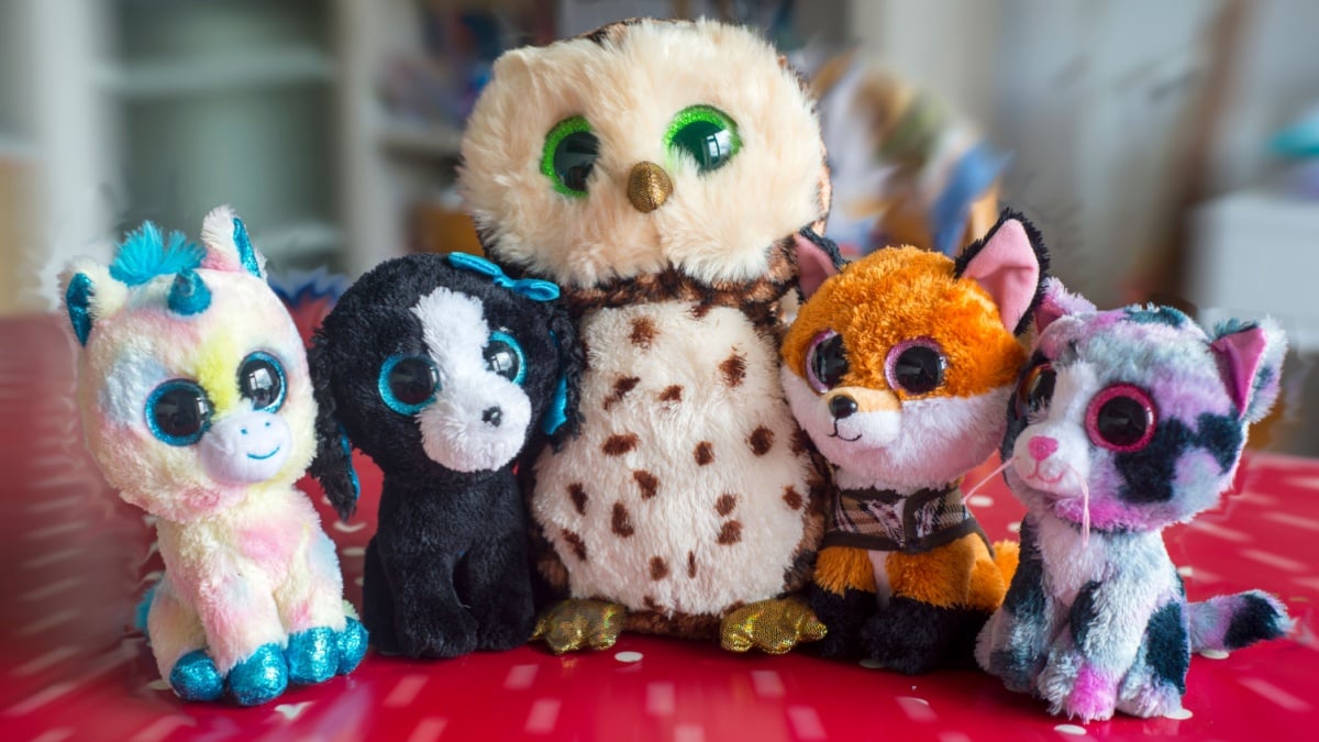 A collection of cute cuddly beanie boo toys.