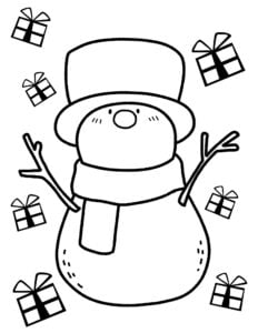 Christmas Snowman Coloring Pages with gifts