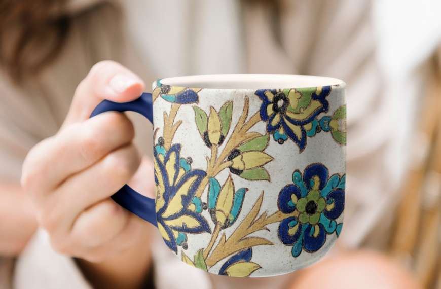 Vintage floral rustic coffee mug.