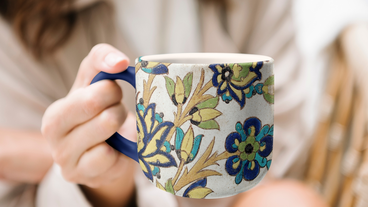 Vintage floral rustic coffee mug.