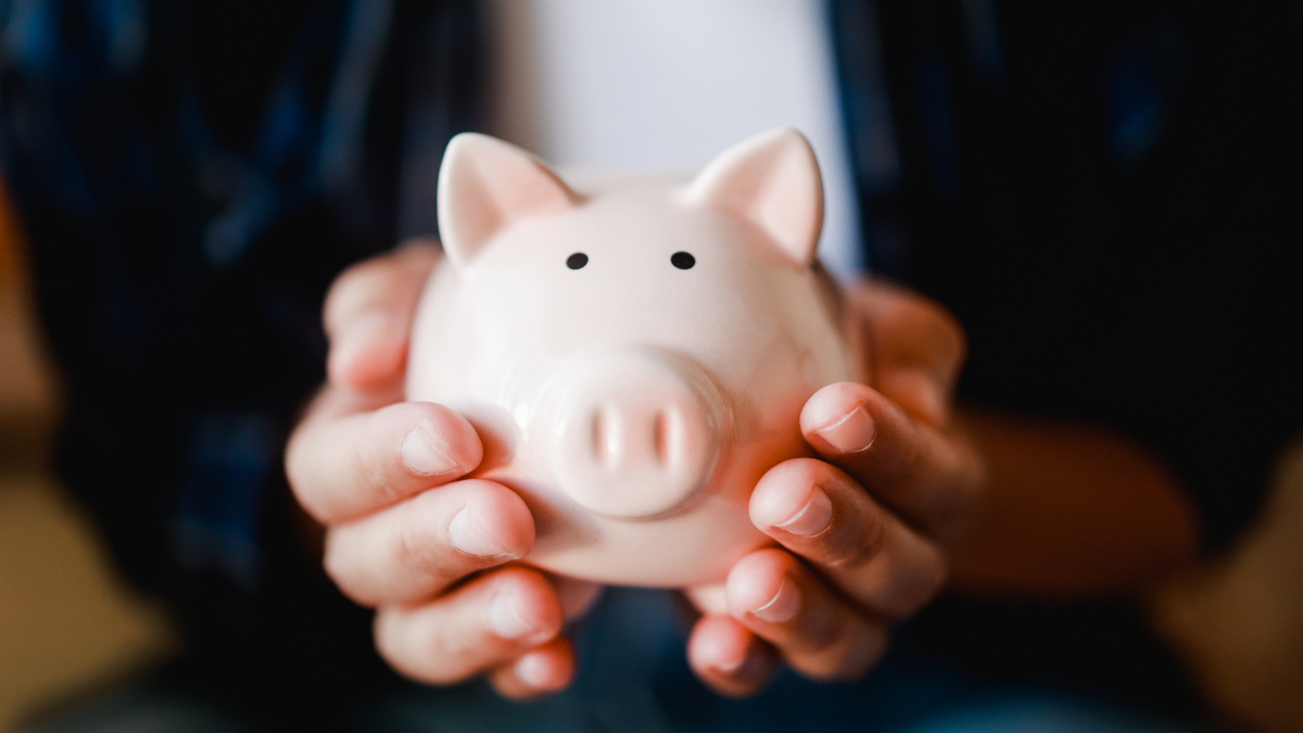 Hands holding piggy for saving money. Invest and financial bank concept.