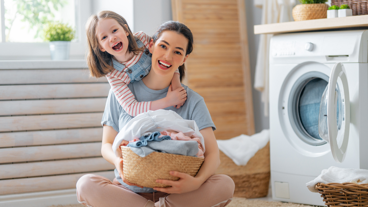 woman doing laundry. .