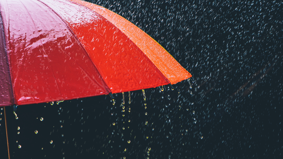 drop rain and umbrella on black background to show rainy day fund.